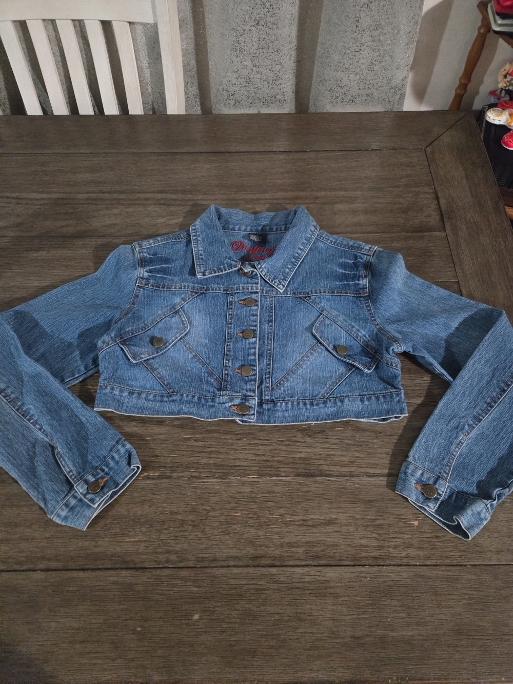 Vintage Destiny Jeans Y2K Cropped DenimJacket Medium Wash BohoShrug Bolero 2000s